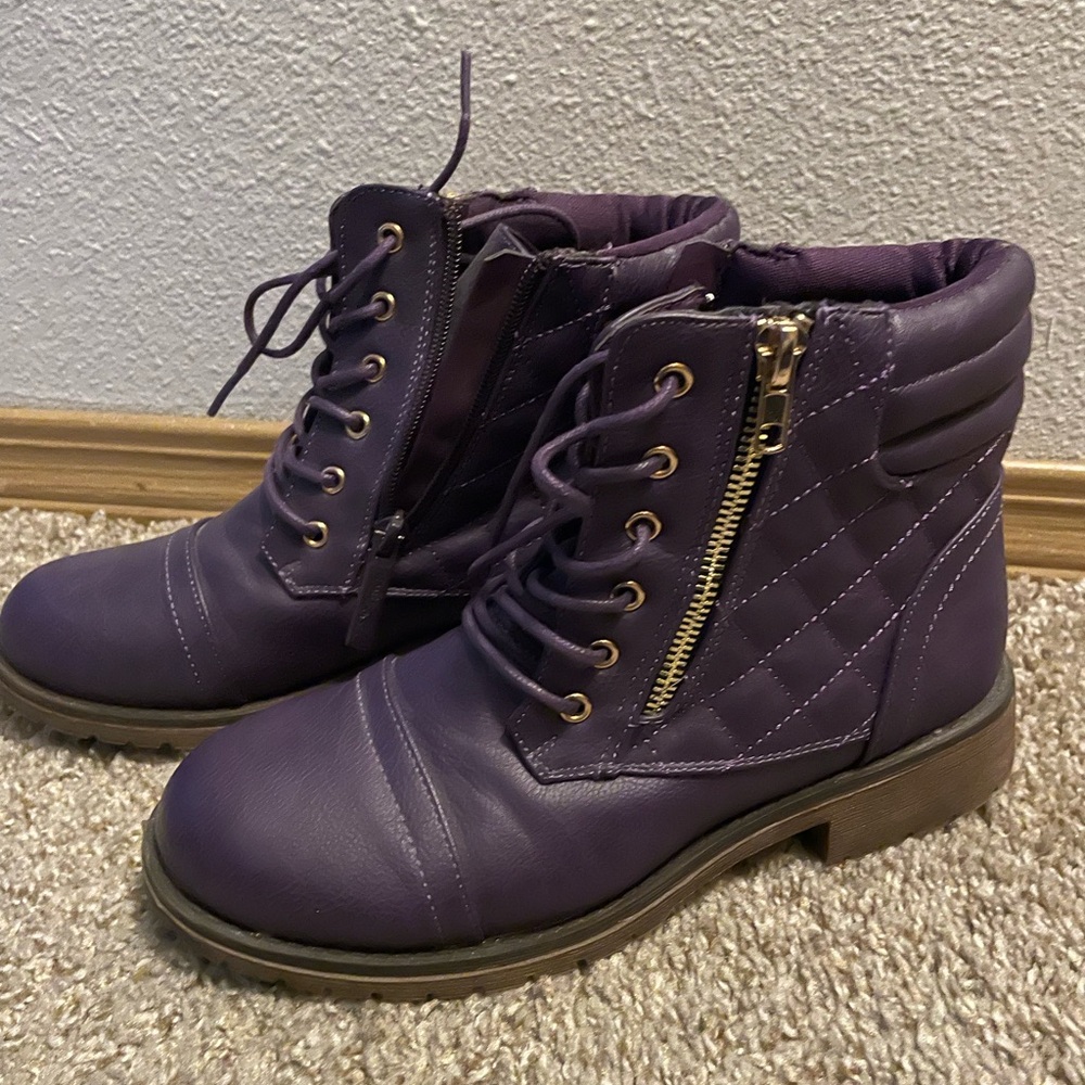 Purple Lace-Up Ankle Boots